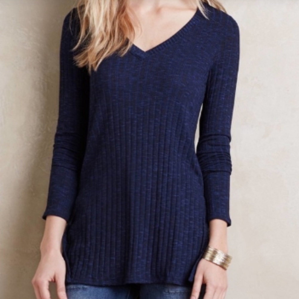 Deletta‎ Anthro Ribbed V-Neck Tunic Top